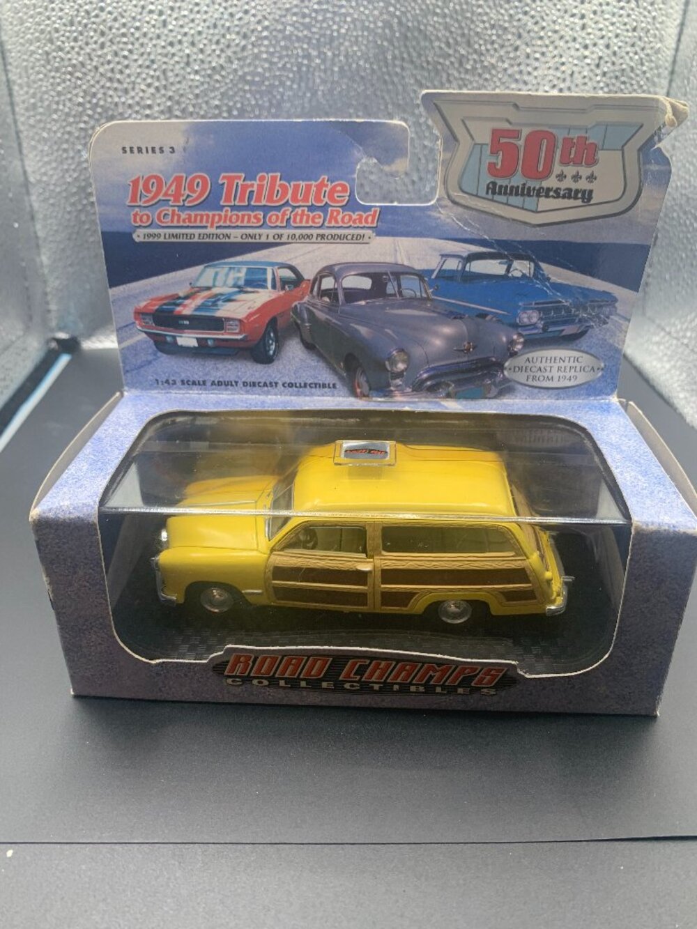 1:43 50th Anniversary Road Champs 1949 Diecast Woody IN BOX SELLING AS IS